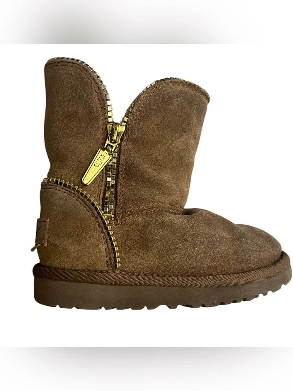 UGG Mini Zip Winter Boot in Chestnut Suede EUC 9 girls